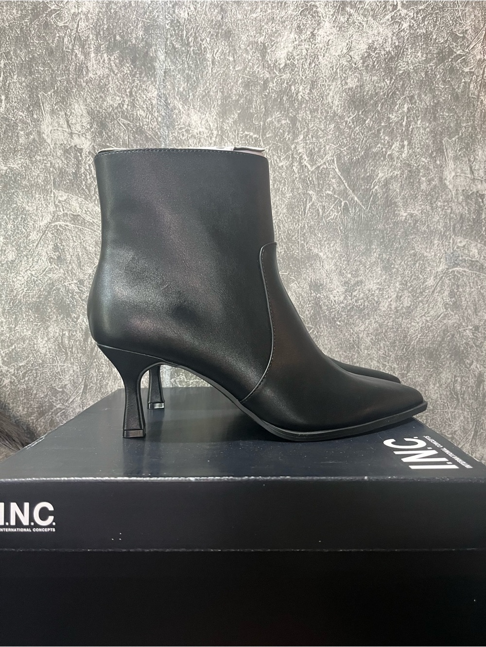 INC International Concepts Black Pointed-Toe Ankle Booties with Kitten Heel
